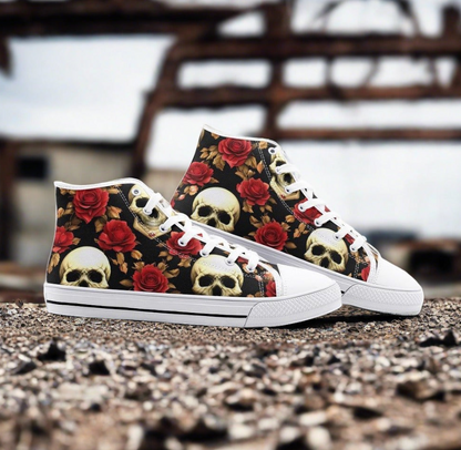UNISEX Skulls & Roses (Print 3) Custom Sneakers | Freaky Shoes®