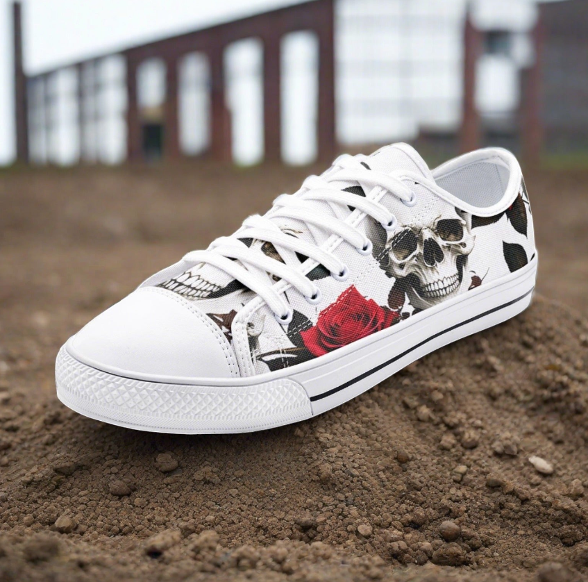 UNISEX Skulls & Roses (Print 5) Custom Sneakers | Freaky Shoes®