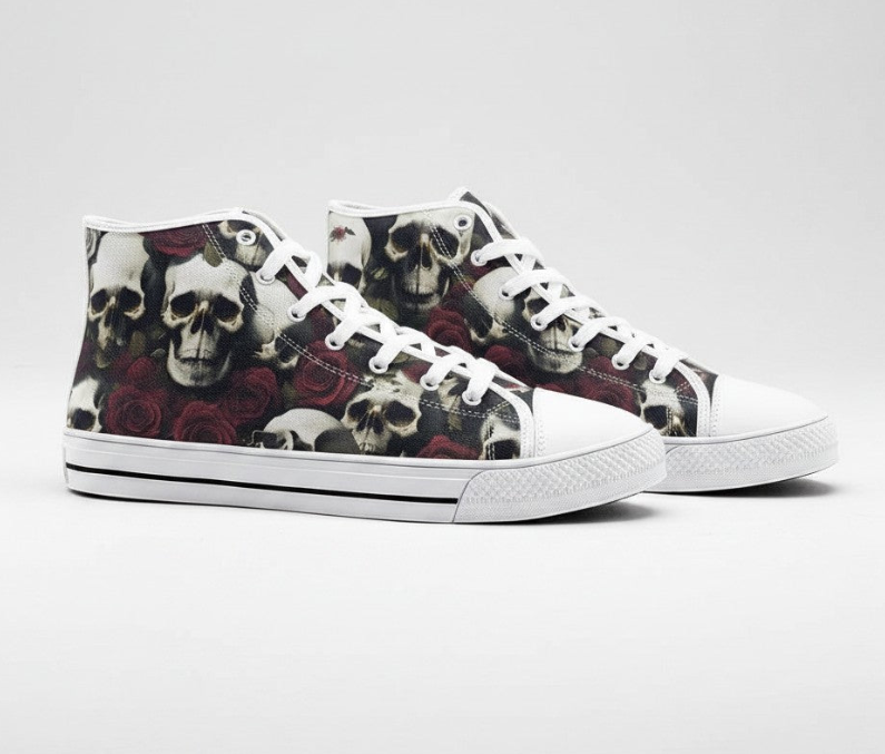UNISEX Skulls & Roses (Print 14) Custom Sneakers | Freaky Shoes®
