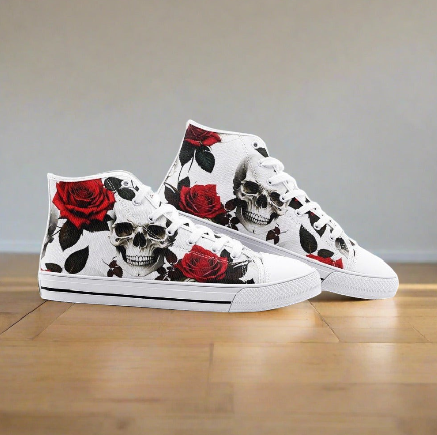 UNISEX Skulls & Rose (Print 4) Custom Sneakers 2 | Freaky Shoes®