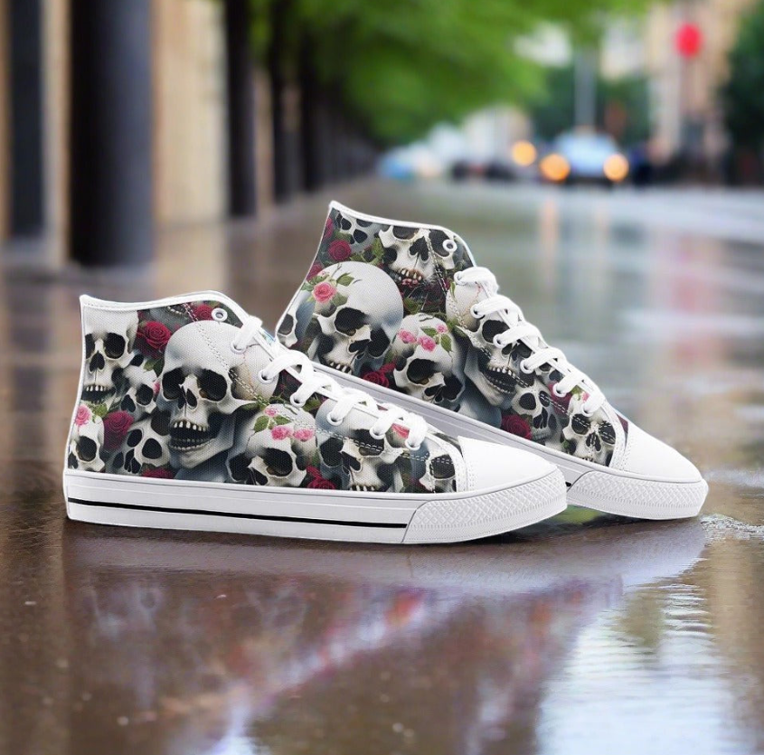 UNISEX Rose Skulls D (Print 1) Custom Sneakers 2 | Freaky Shoes®