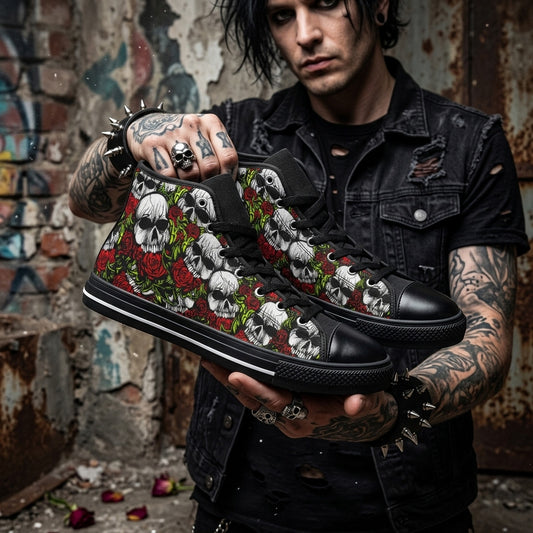 MEN'S Skulls & Roses High Top Canvas Shoes (V) | Freaky Shoes®