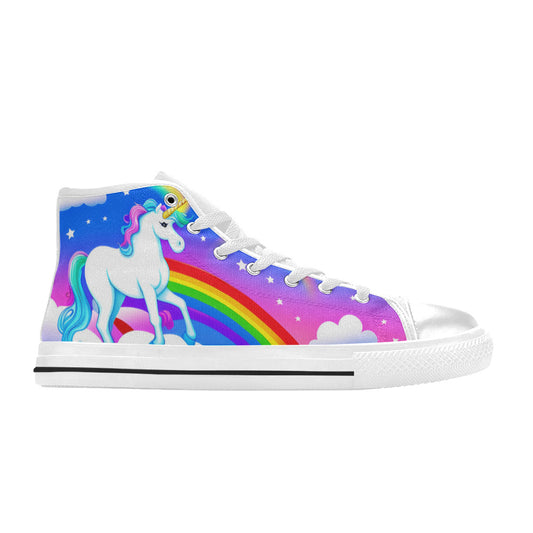WOMEN'S Unicorns Rainbows Clouds High Top Canvas Surreal Sneakers