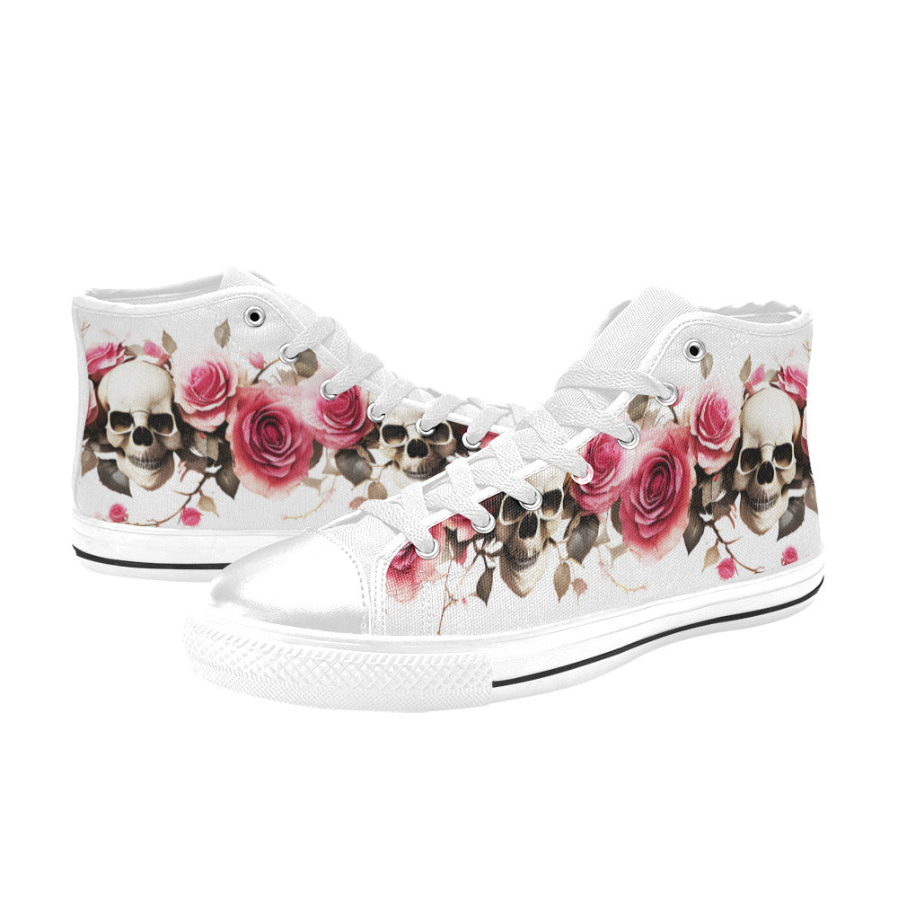 MEN'S Skulls Roses Deluxe 14 High Top Canvas Vibrant Chaos Sneakers