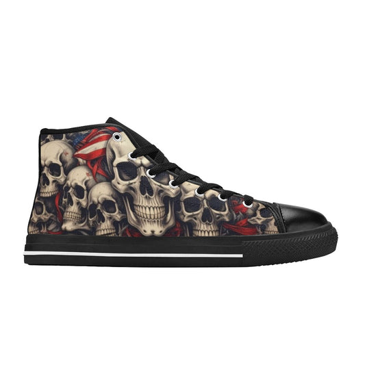 WOMEN'S Patriotic Skull Flag High Top Canvas Vibrant Chaos Custom Sneakers