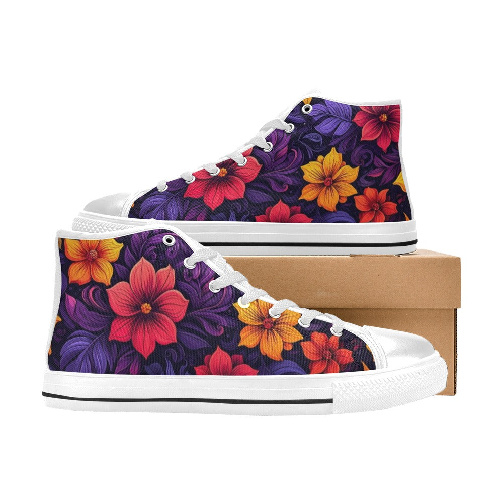 WOMEN'S Exotic Floral Weave High Top Canvas Neon Fantasy Sneakers