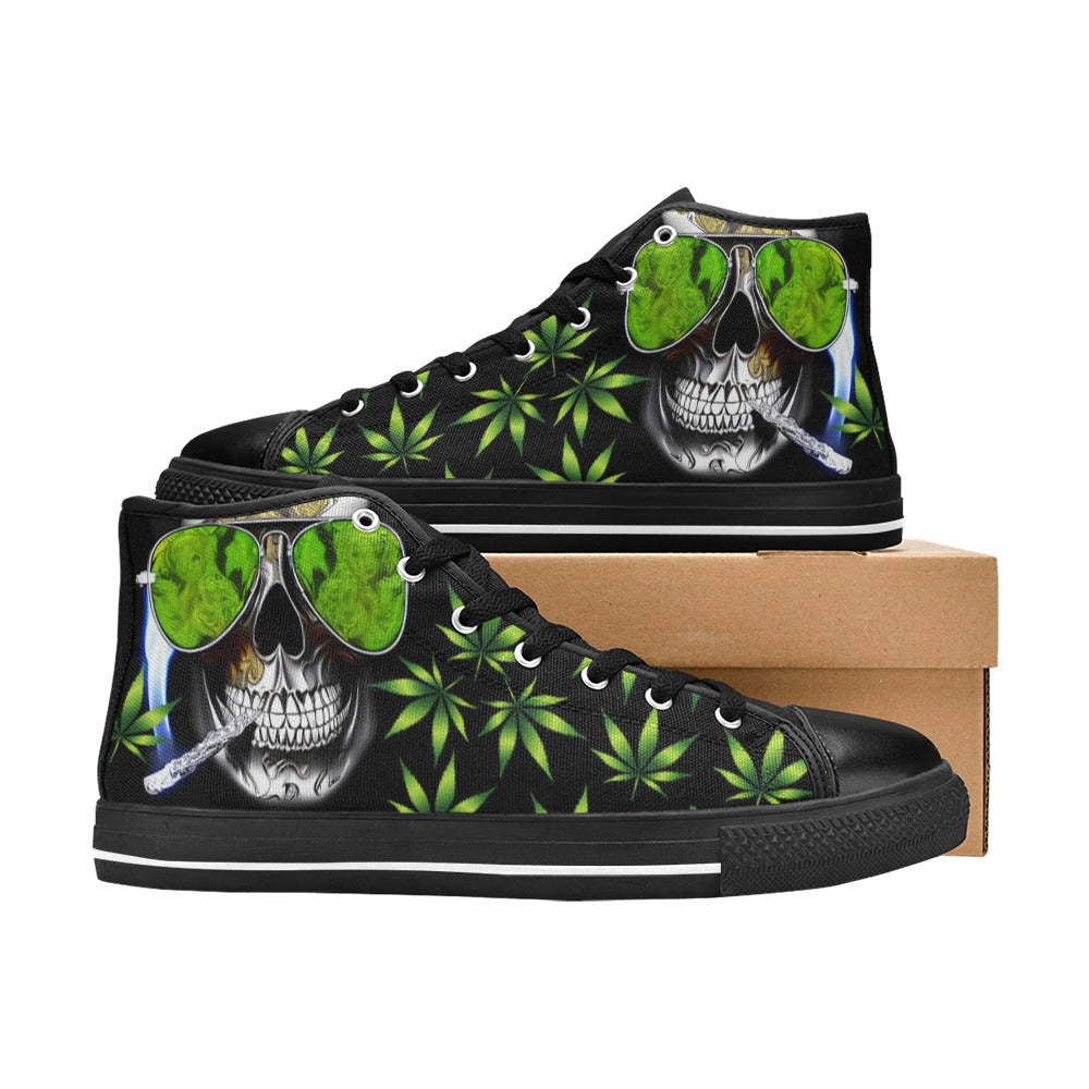 MEN'S 420 Skull Weed Art High Top Canvas Vibrant Chaos Custom Shoes