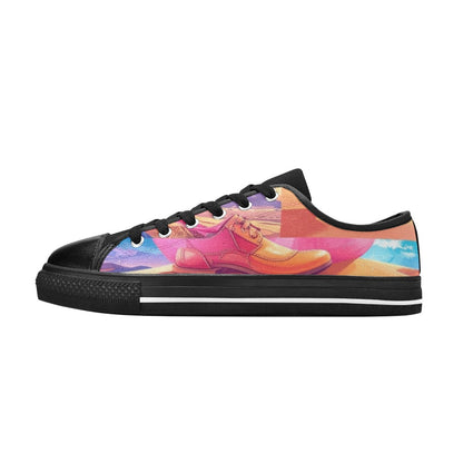 KIDS' Surrealist Dreamscape Pattern, Melting Low Top Canvas Dark Academia Custom Sneakers