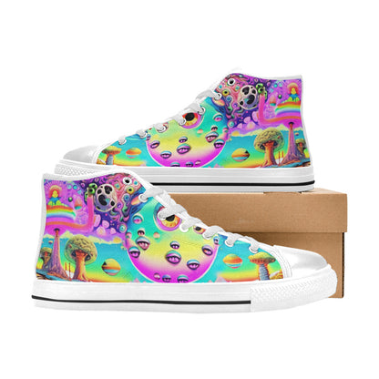 WOMEN'S Trippy Acid World Art High Top Canvas Surreal Custom Shoes