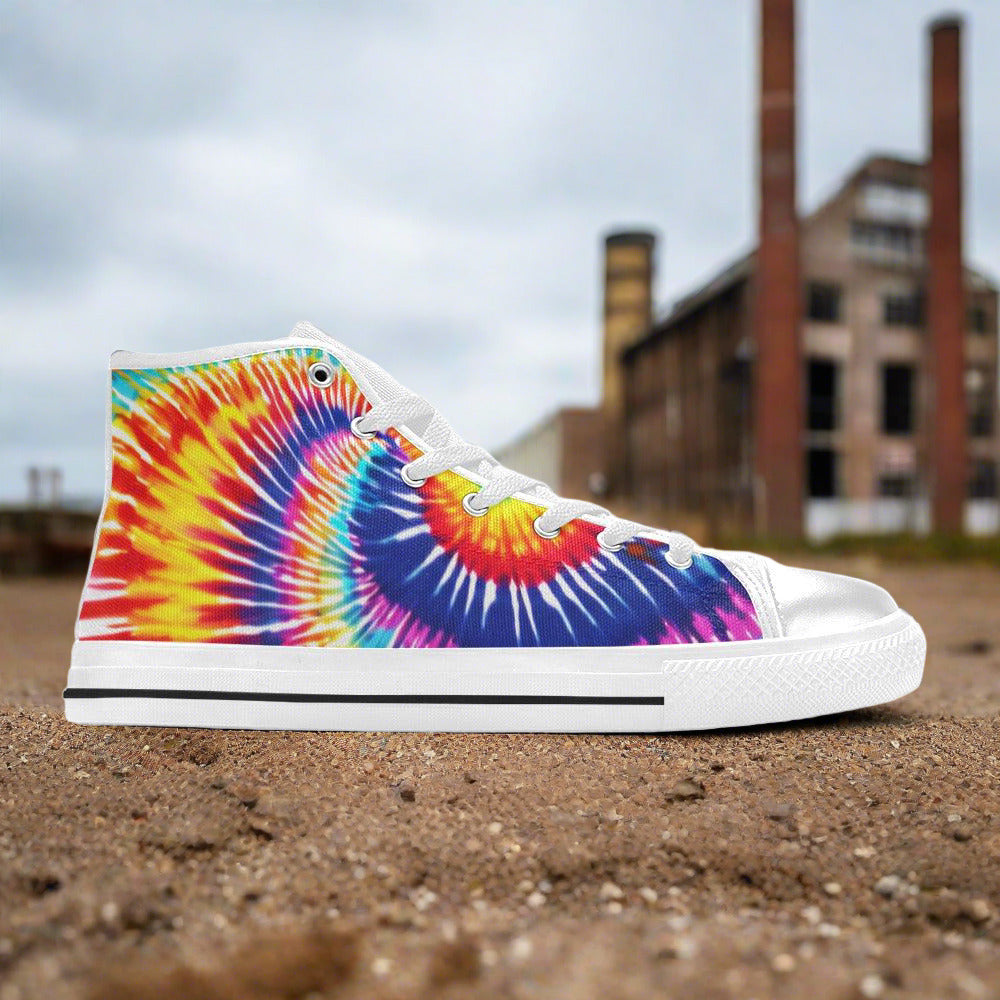 Butterfly Rainbow White Gold Custom WOMEN Bold Art - Freaky Shoes | Custom Art Sneakers