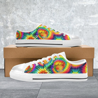 Custom Men's Rainbow Tie Dye high-top canvas shoes with bold all-over art — Freaky Shoes