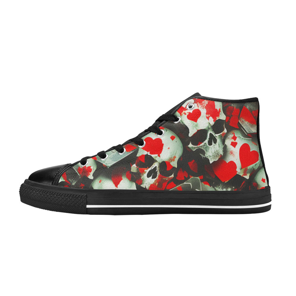 WOMEN'S Splatter Skulls High Top Canvas Grunge Custom Sneakers