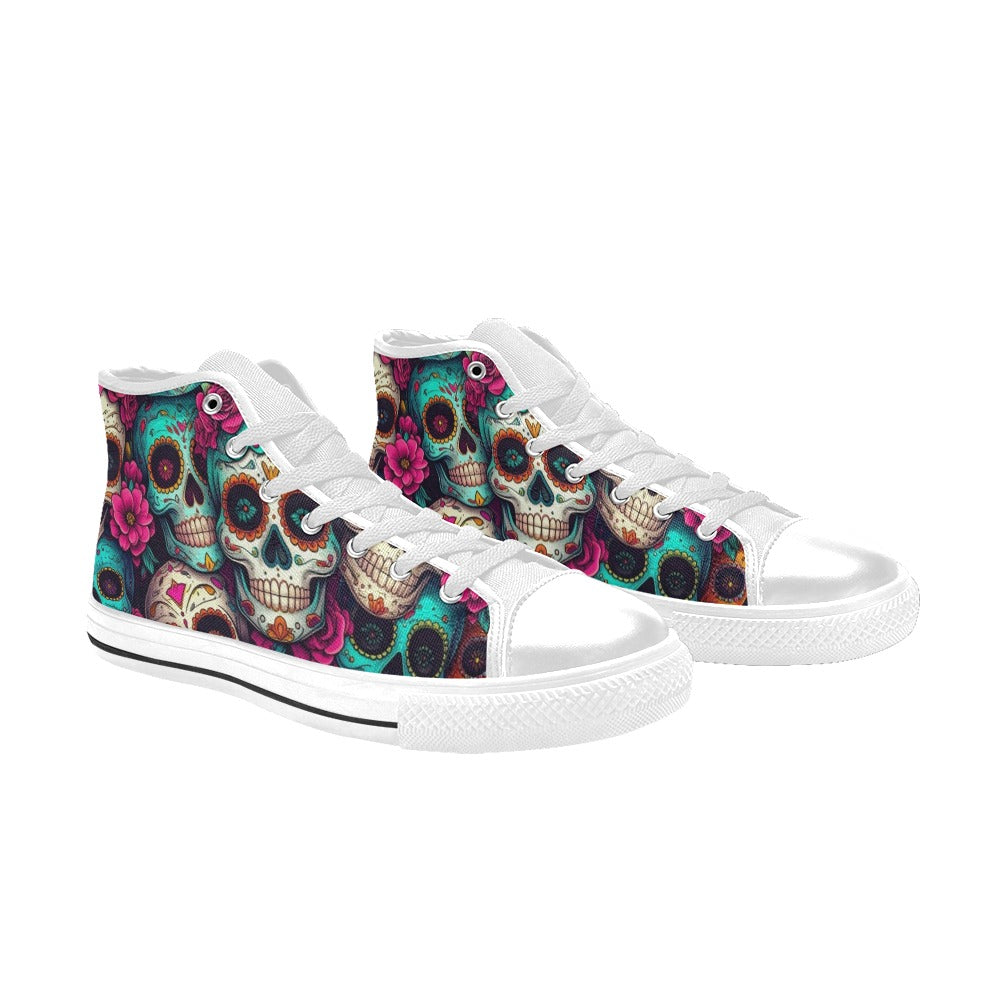 MEN'S Sugar Skull Gold Ornate High Top Canvas Dark Academia Sneakers