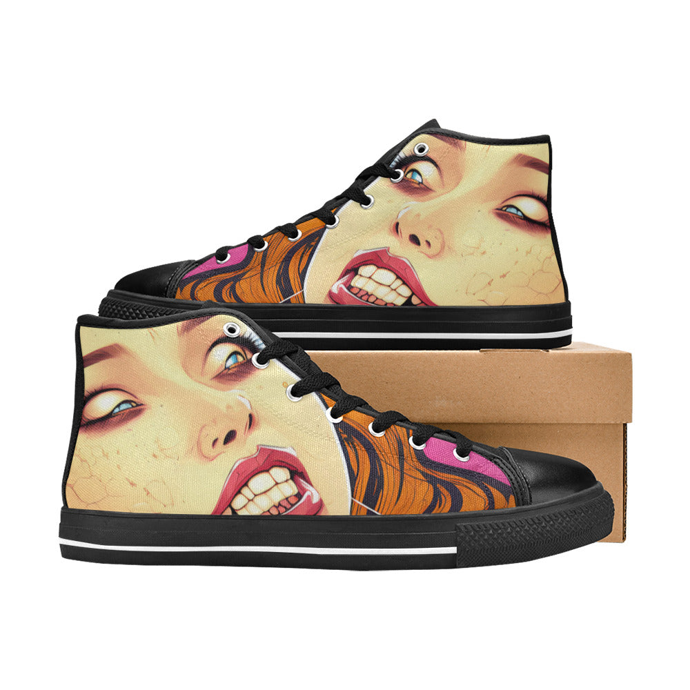 WOMEN'S Cc Retro Woman Face High Top Canvas Cottagecore Custom Shoes