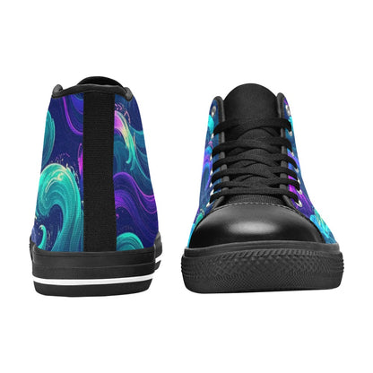 KIDS' Glowing Ocean Swirls High Top Canvas Cottagecore Shoes