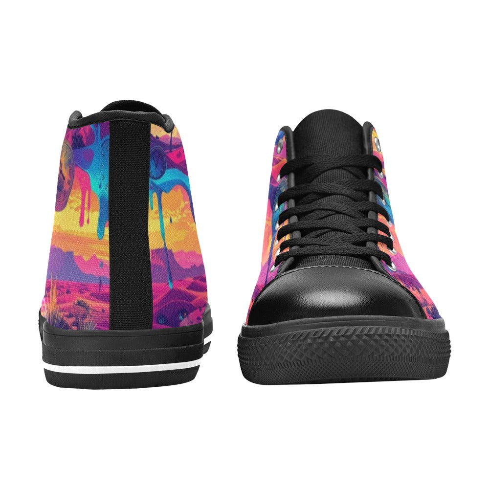 WOMEN'S Surrealist Dreamscape Pattern, Melting High Top Canvas Aesthetic Custom Shoes