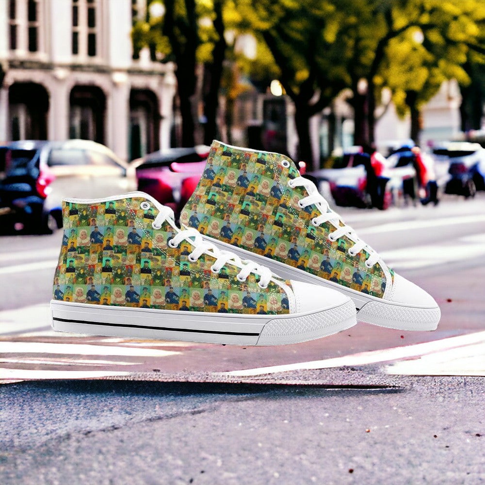 The Roulin Family Vincent van Gogh high-top canvas shoes, custom full-wrap printed design — Freaky Shoes
