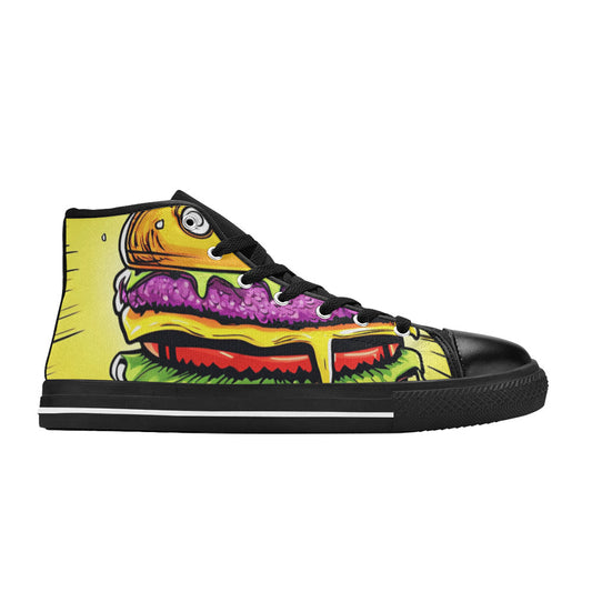 MEN'S Cheeseburger Monster Teeth Eyes High Top Canvas Wallpaper Art Custom Sneakers