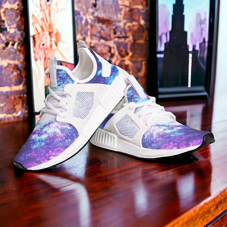 Galaxy Art custom high-top canvas shoes — wearable art by Freaky Shoes