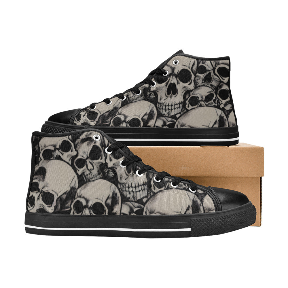 WOMEN'S Cc Retro Skulls Art High Top Canvas Vibrant Chaos Custom Shoes