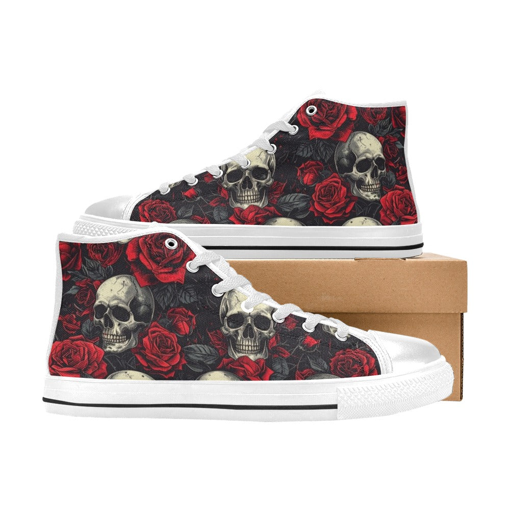 MEN'S Skull And Roses High Top Canvas Wallpaper Art Sneakers