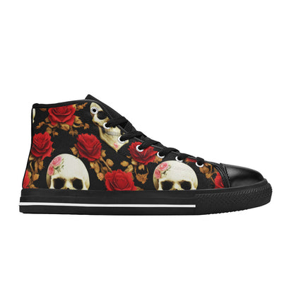 WOMEN'S Rose Skulls High Top Canvas Neon Fantasy Custom Shoes