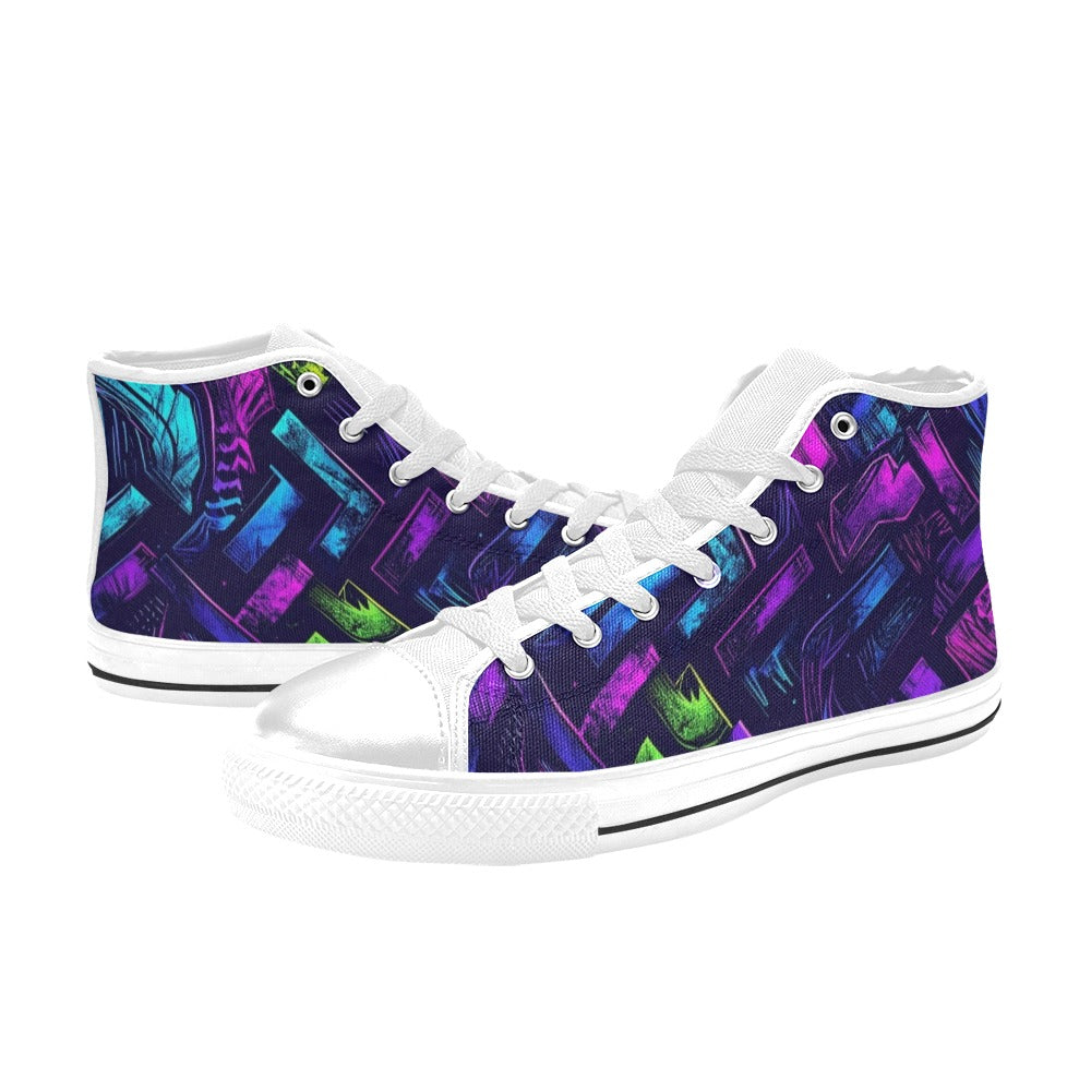 KIDS' Electric Houndstooth Dream 1 High Top Canvas Aesthetic Shoes