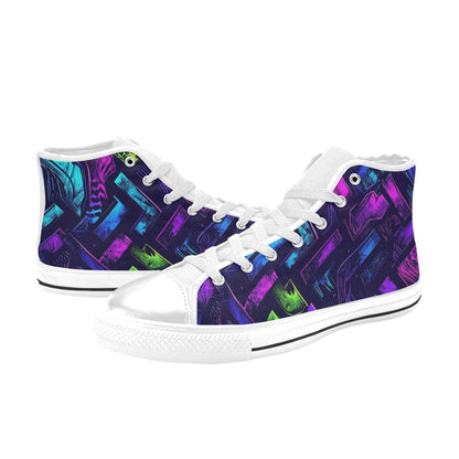KIDS' Electric Houndstooth Dream 1 High Top Canvas Aesthetic Shoes