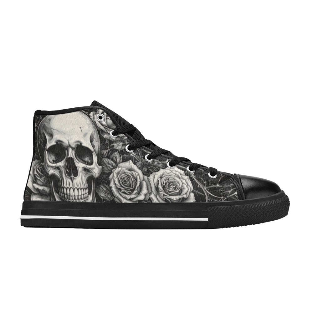 Dark Skull Butterfly Women's Goth Art High Top Canvas Shoes | Freaky Shoes®