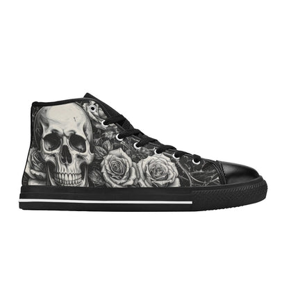 Dark Skull Butterfly Women's Goth Art High Top Canvas Shoes | Freaky Shoes®