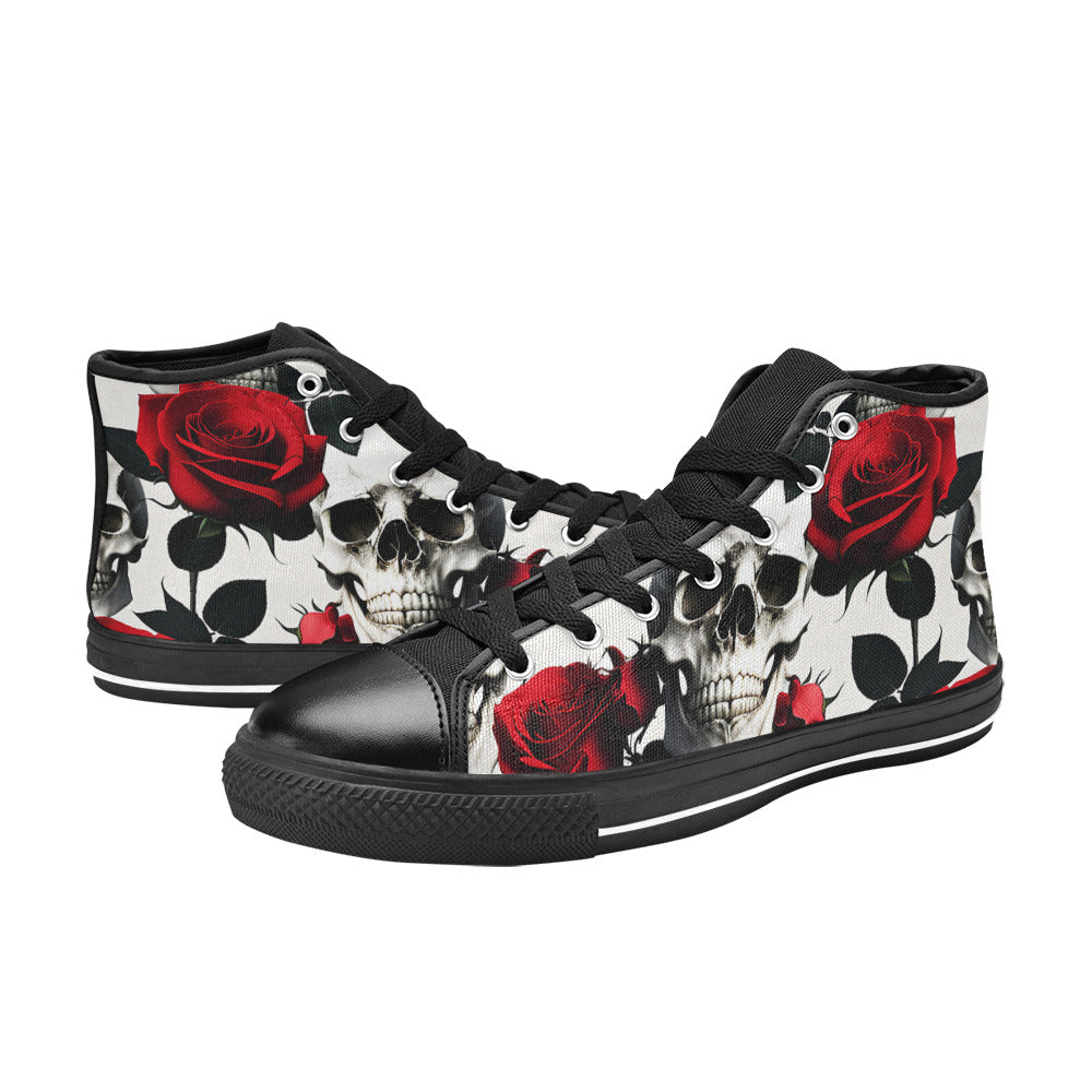 MEN'S Skulls Roses Deluxe 10 High Top Canvas Wallpaper Art Custom Shoes