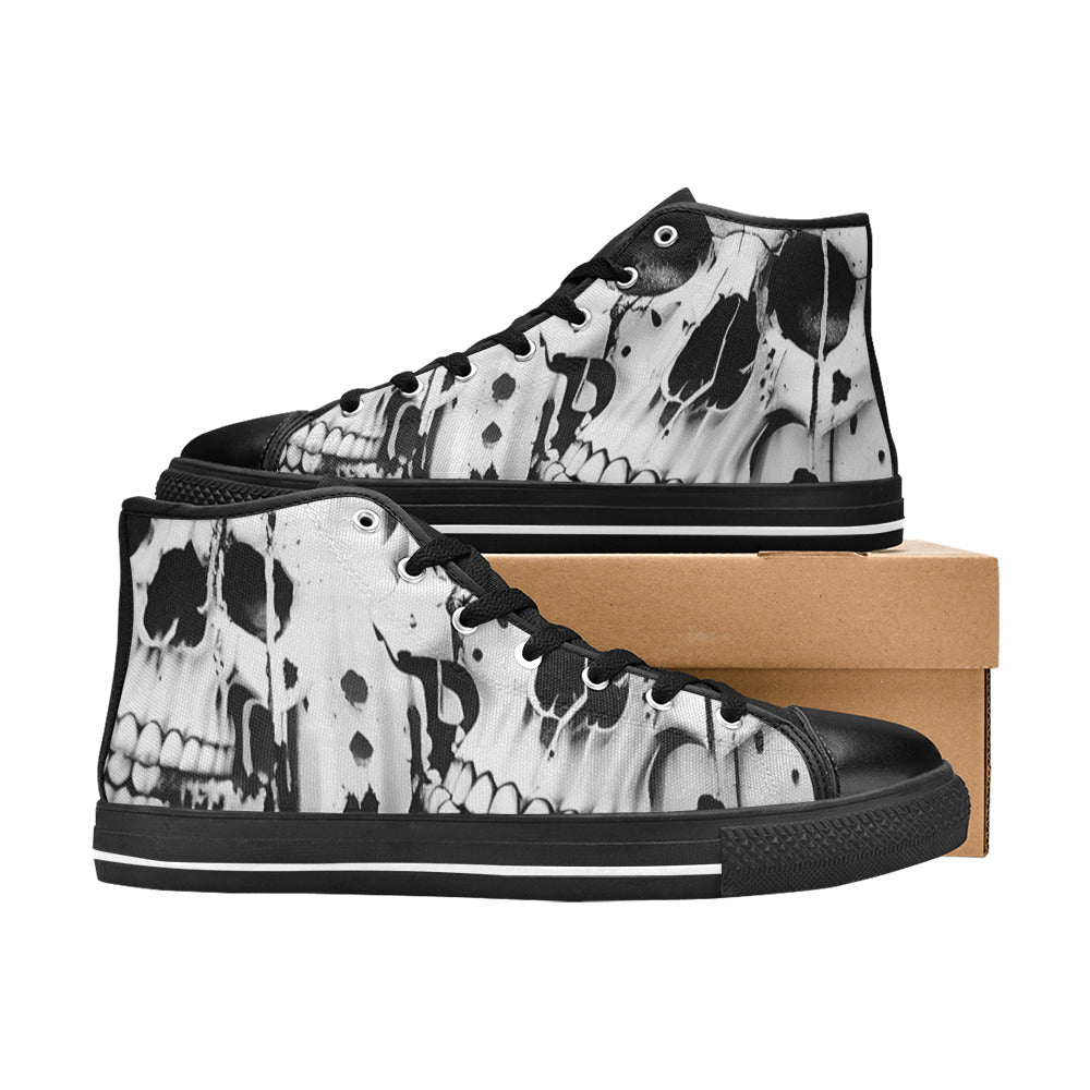 MEN'S Cc Grey Skull Art High Top Canvas Vivid Sneakers