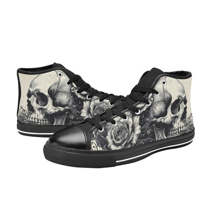 Grey Skull Greyscale Women's Gothic High Top Canvas Shoes | Freaky Shoes®