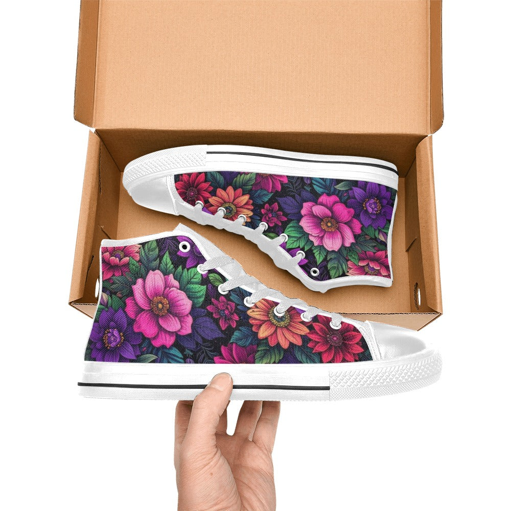 WOMEN'S Trippy Floral Chaos High Top Canvas Neon Fantasy Sneakers