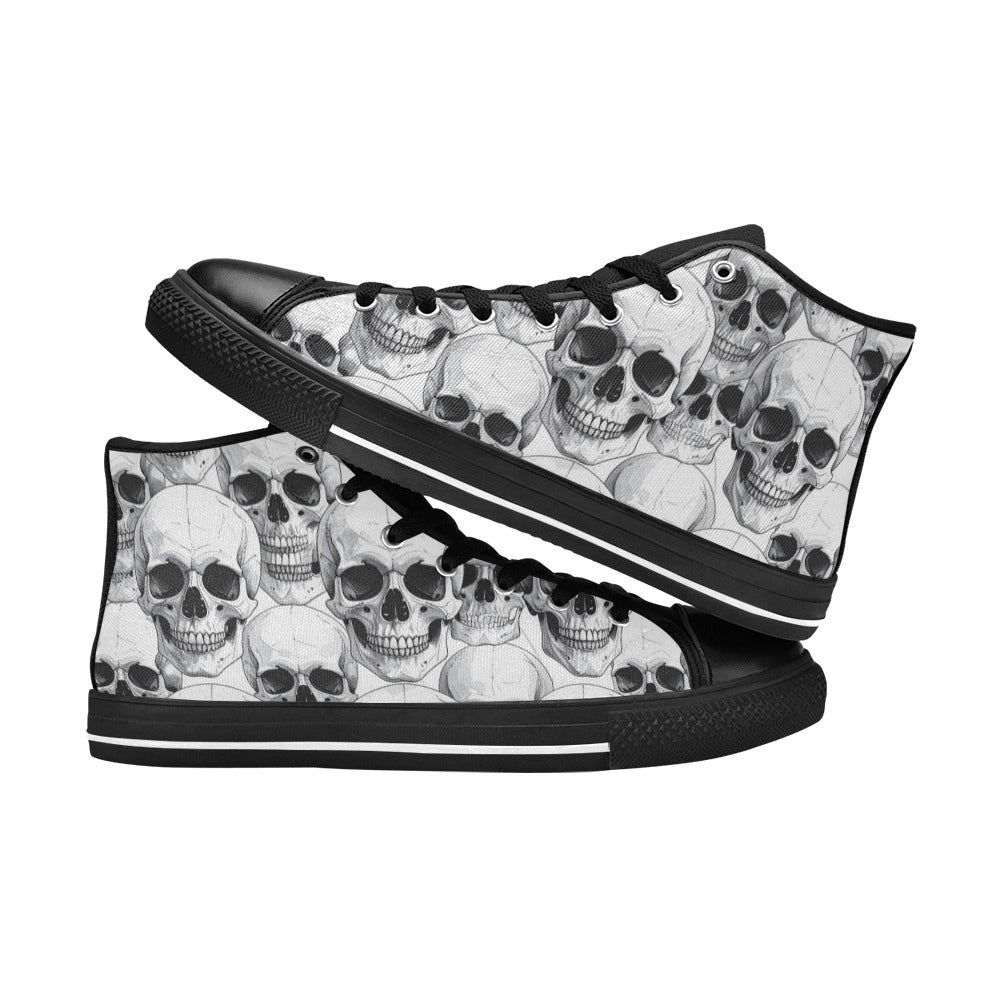 MEN'S Clean Skull Line Art High Top Canvas Dark Academia Custom Sneakers