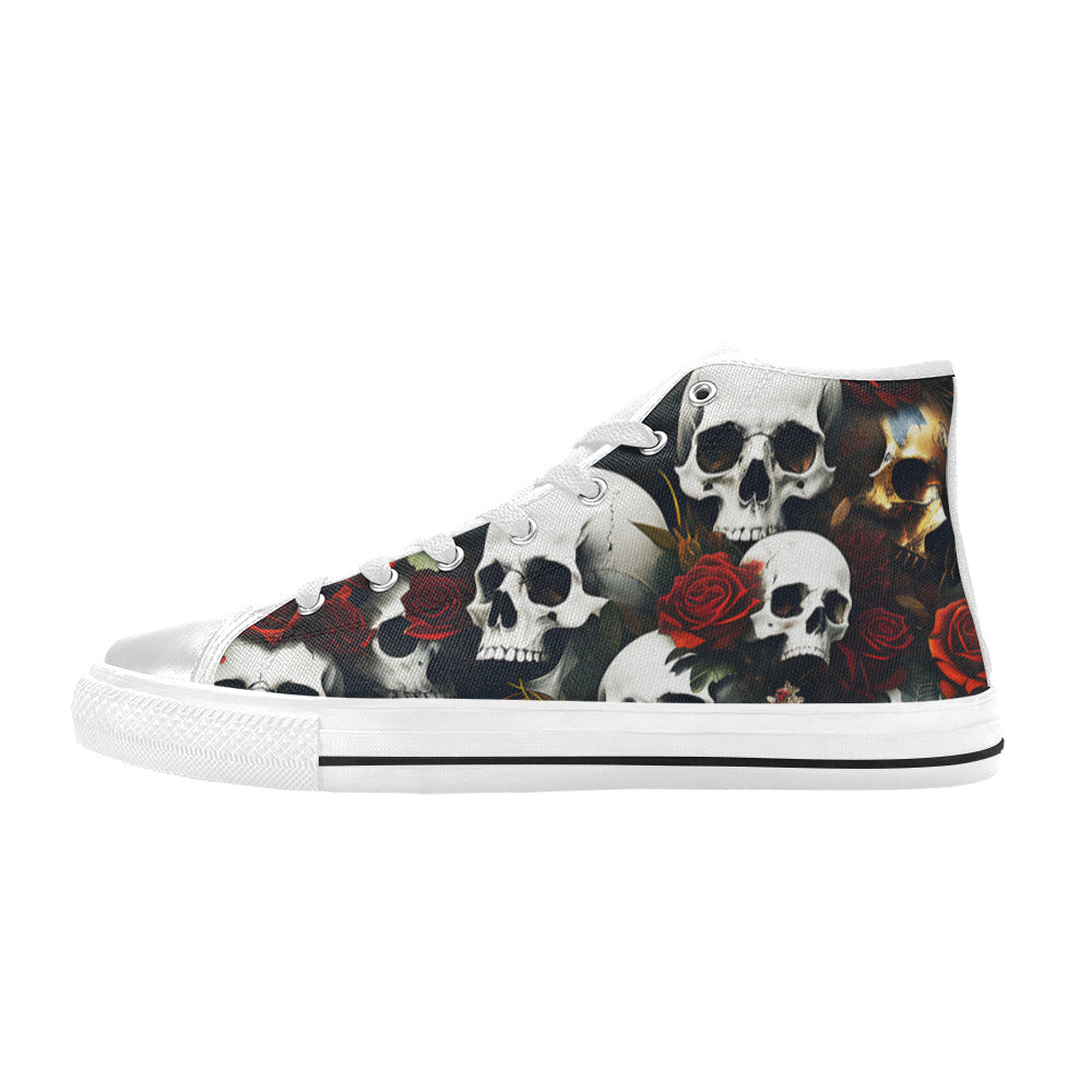 WOMEN'S Rose Skulls Dark 6 High Top Canvas Neon Fantasy Shoes