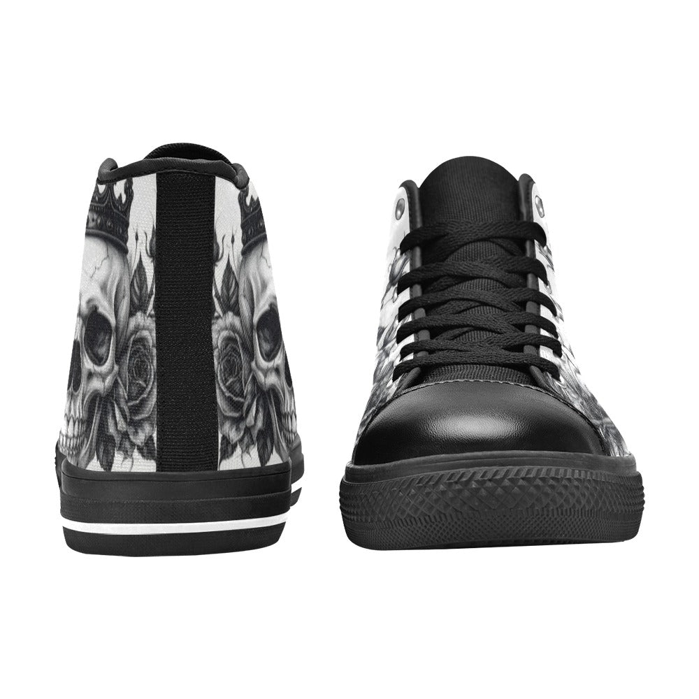 Skull Monochrome Gothic Women's Dark Art High Top Canvas Shoes | Freaky Shoes®