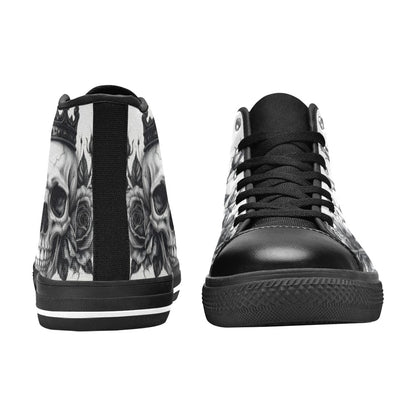Skull Monochrome Gothic Women's Dark Art High Top Canvas Shoes | Freaky Shoes®