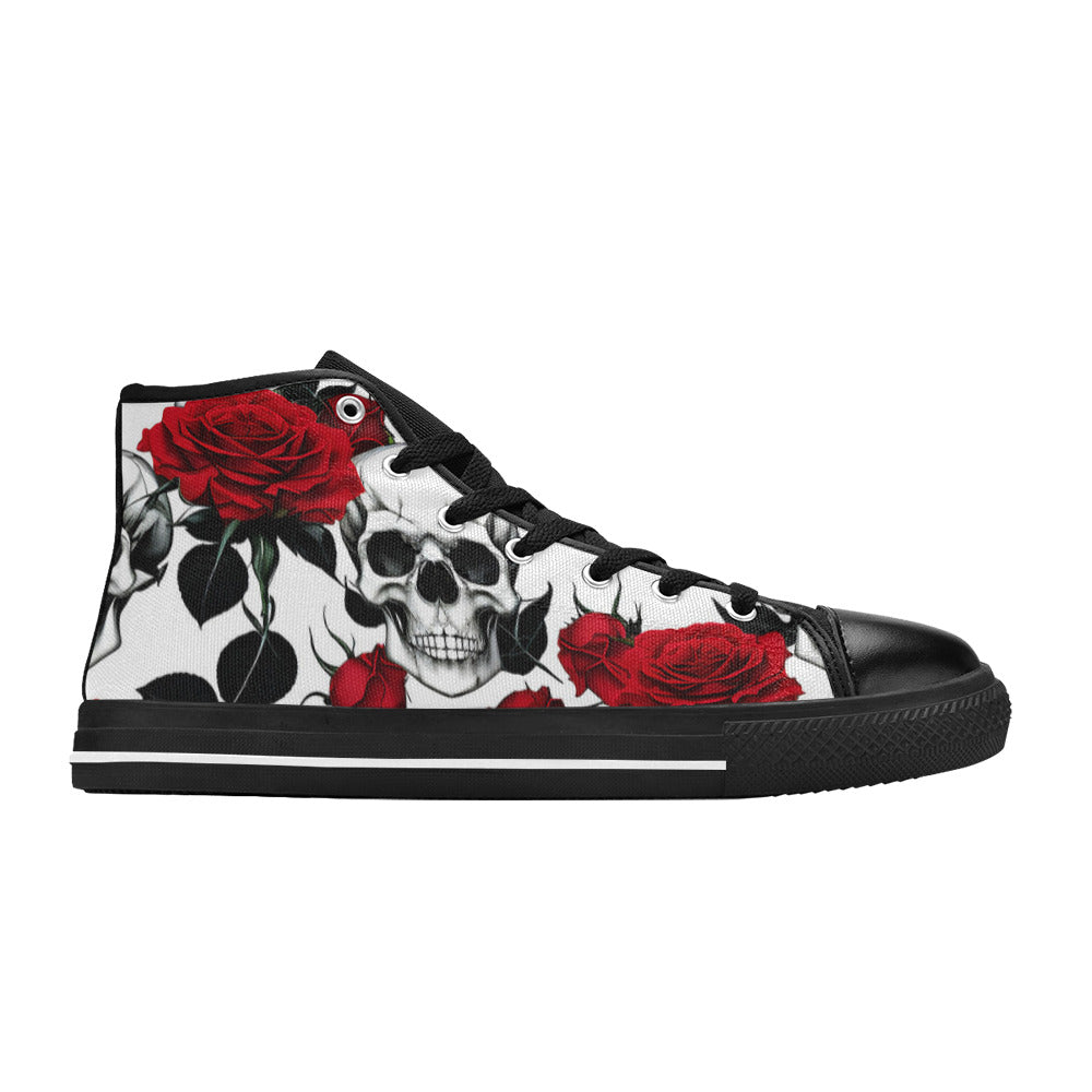 WOMEN'S Skulls Roses Deluxe 8 High Top Canvas Grunge Custom Sneakers