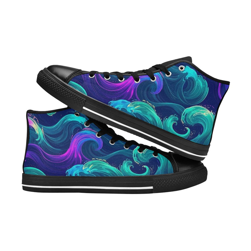 MEN'S Glowing Ocean Swirls High Top Canvas Vibrant Chaos Sneakers