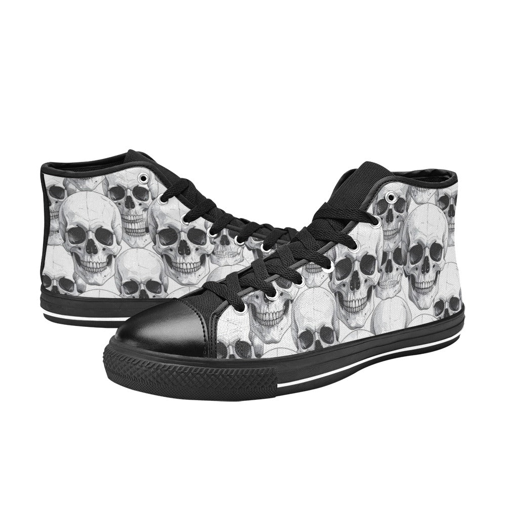 MEN'S Clean Skull Line Art High Top Canvas Dark Academia Custom Sneakers