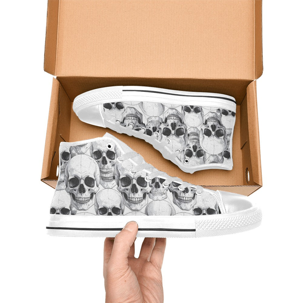 MEN'S Clean Skull Line Art High Top Canvas Wallpaper Art Custom Shoes