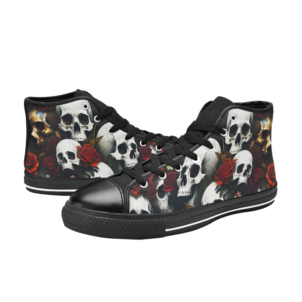 WOMEN'S Rose Skulls Dark 6 High Top Canvas Dreamcore Custom Sneakers