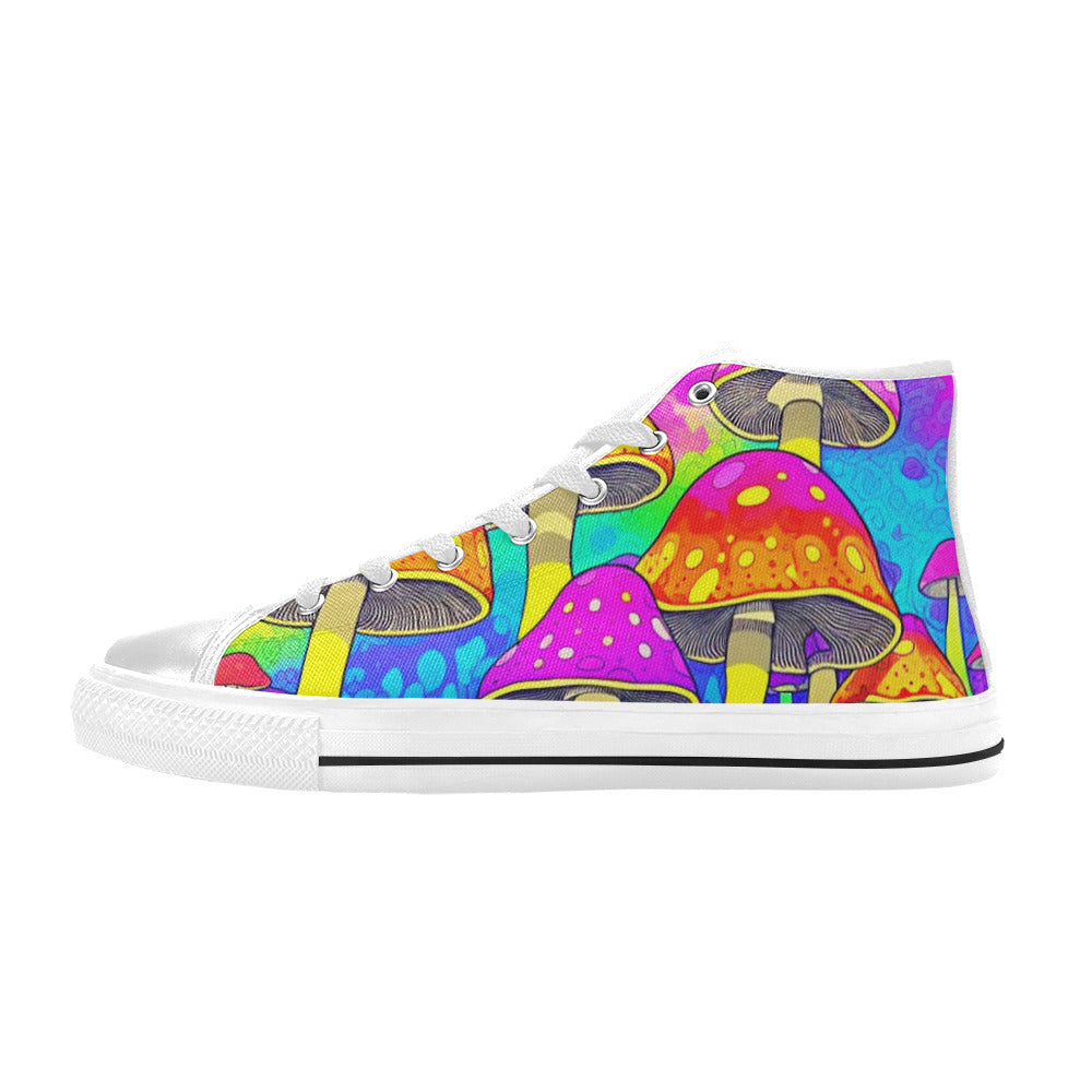 MEN'S Colorful Mushrooms Art Vibes High Top Canvas Surreal Custom Sneakers