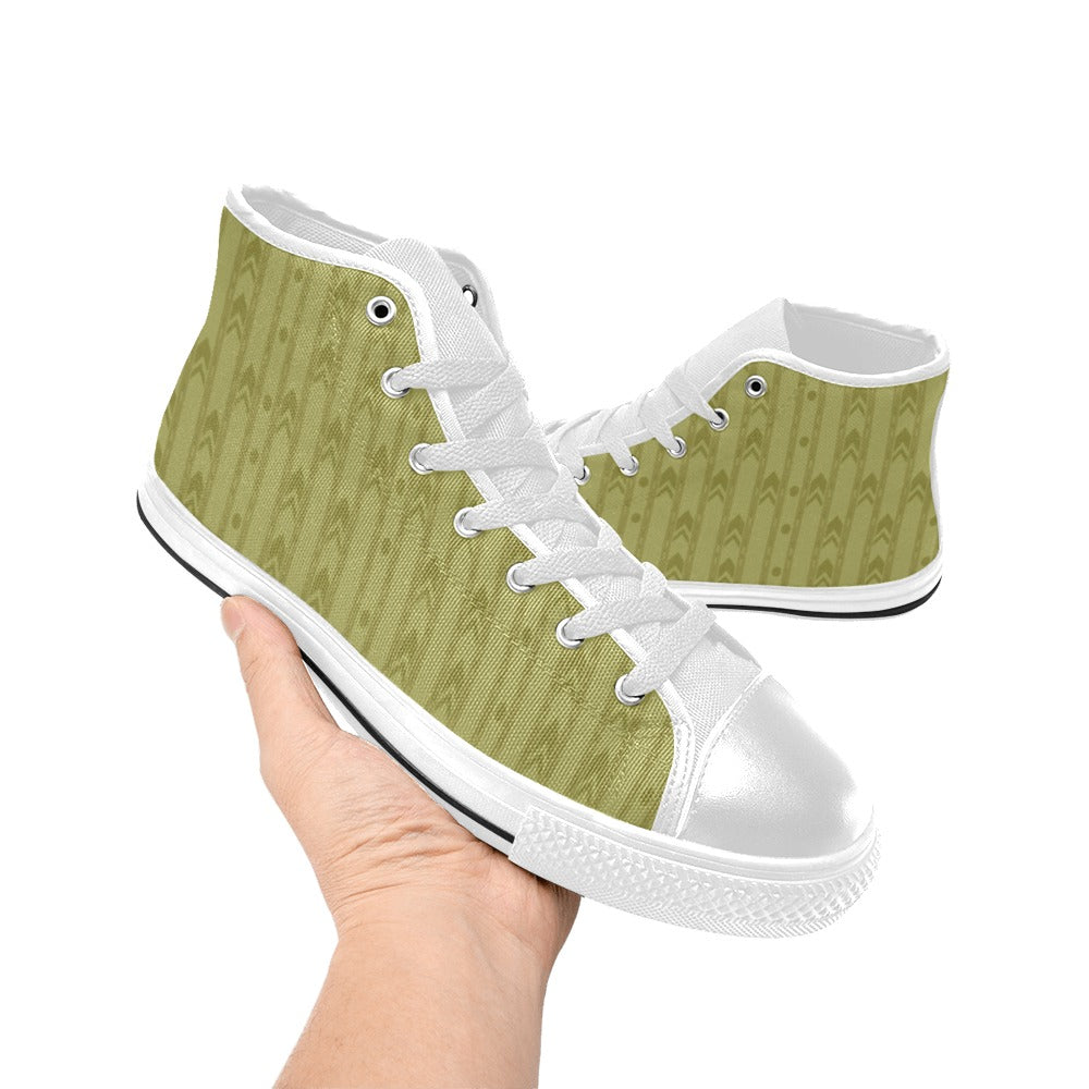 Liminal Horror High-Tops | Yellow Wallpaper Sneakers Kids' High Top Canvas Shoes-4 Sides (Model 017)