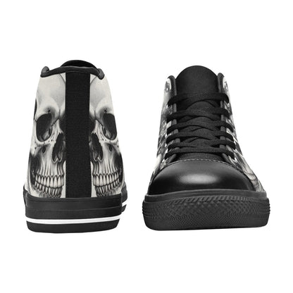 Monochrome Gothic Skull Women's Dark Art High Top Canvas Shoes | Freaky Shoes®