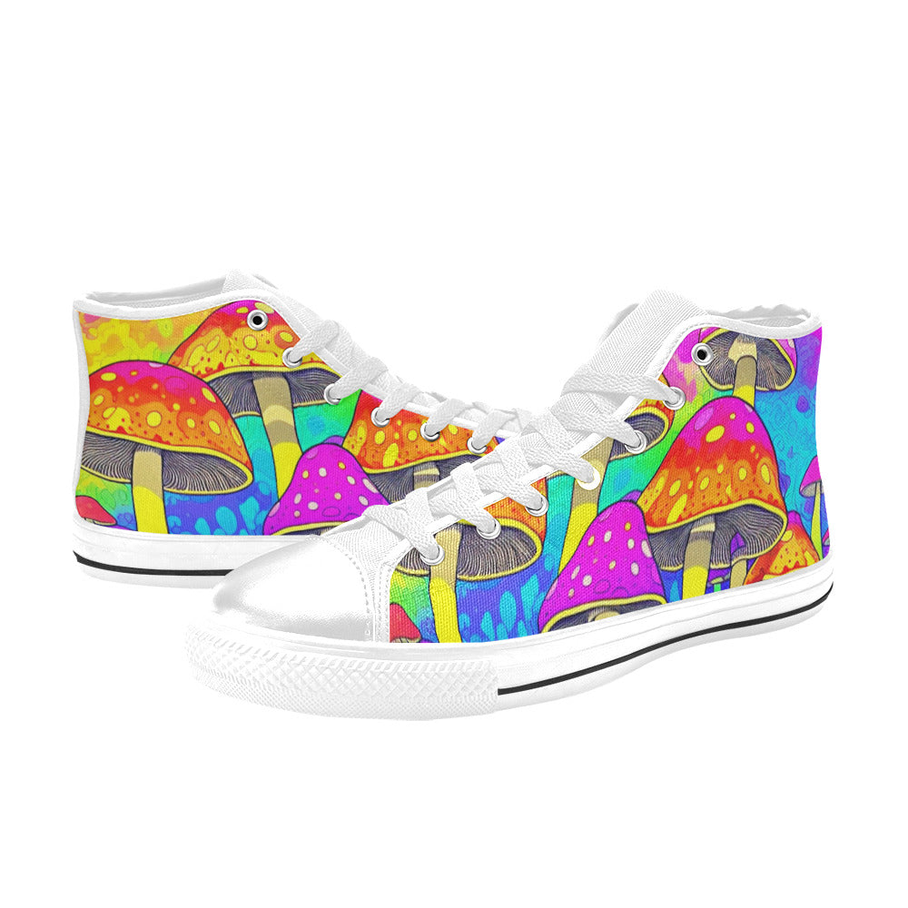 WOMEN'S Colorful Mushrooms Art Vibes High Top Canvas Neon Fantasy Shoes