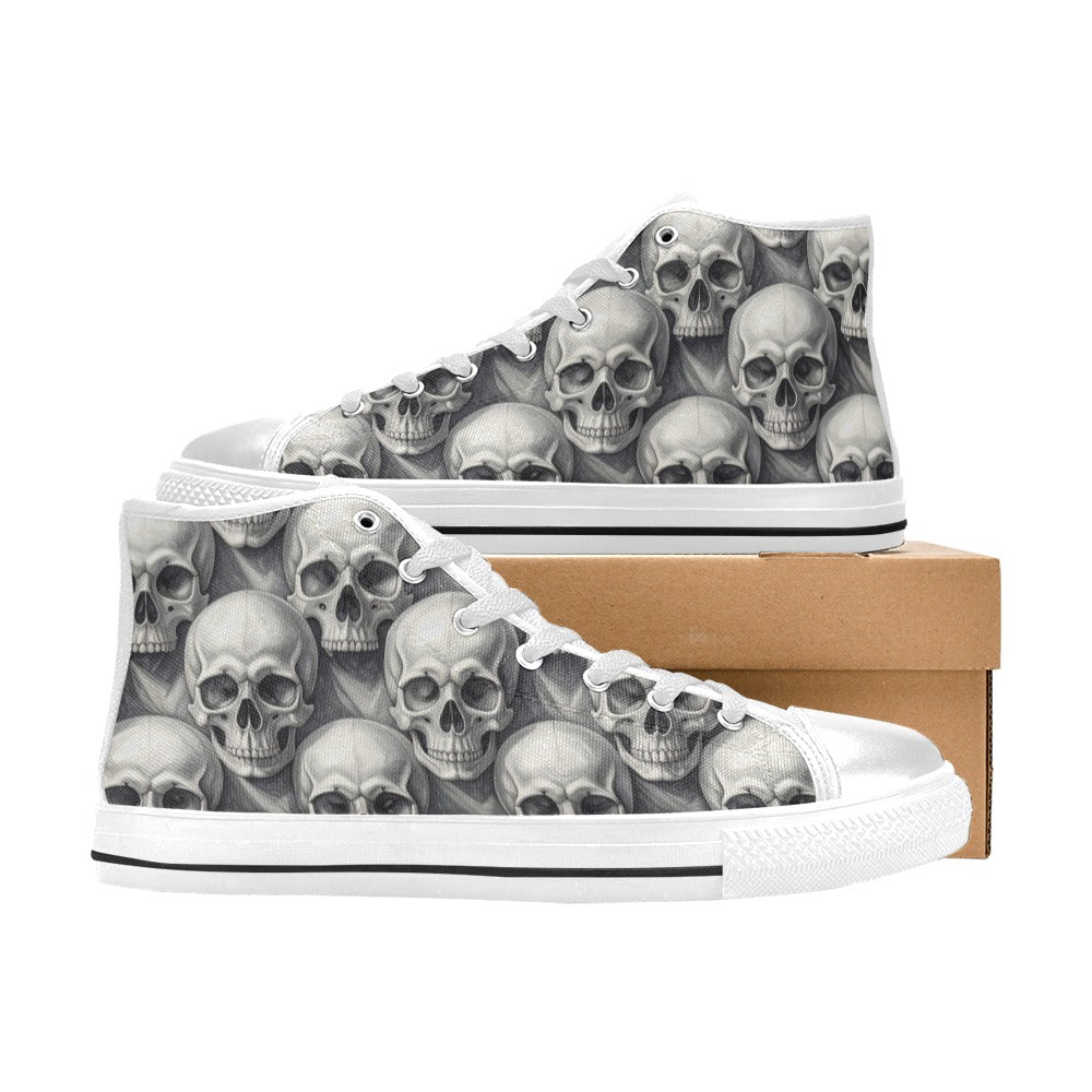 Grey Skull Crown Women's Gothic Dark Art High Top Canvas Shoes | Freaky Shoes®