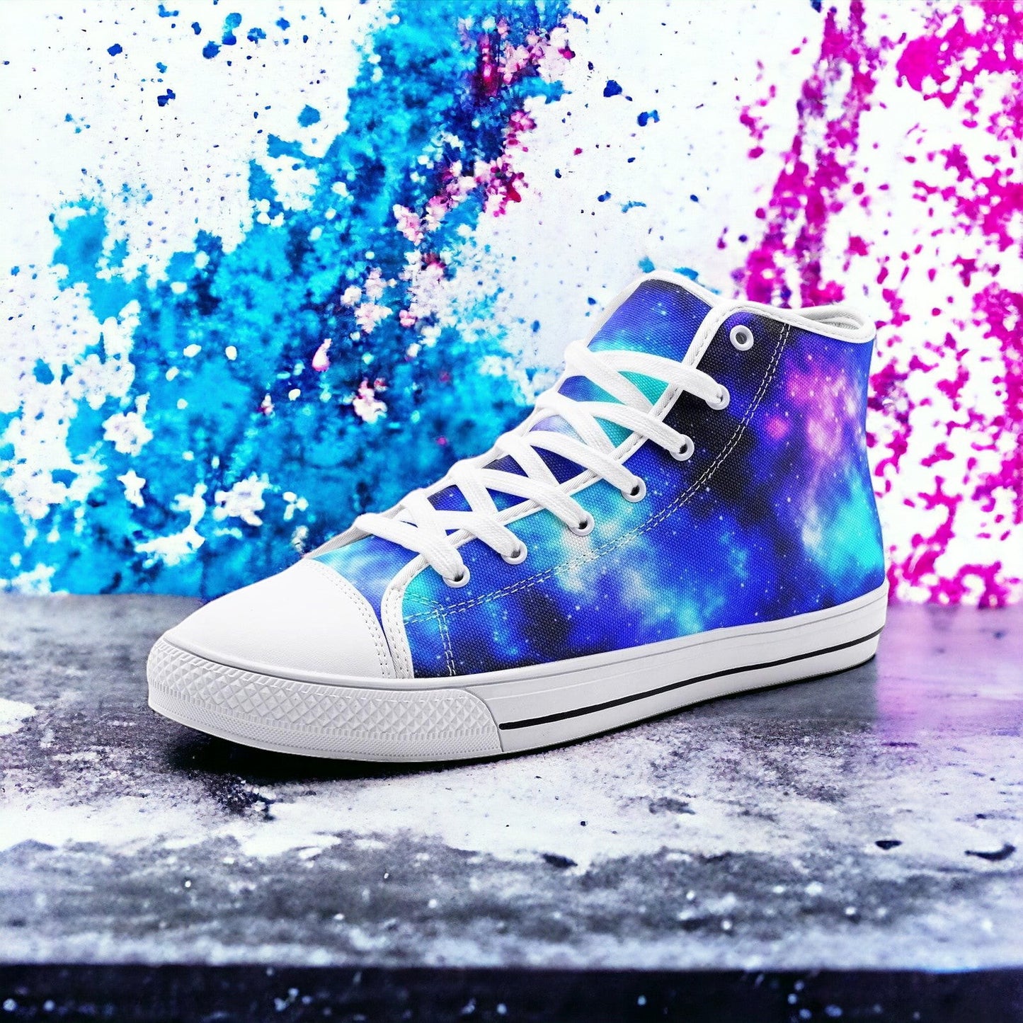 Galaxy Art high-top canvas shoes, custom full-wrap printed design — Freaky Shoes