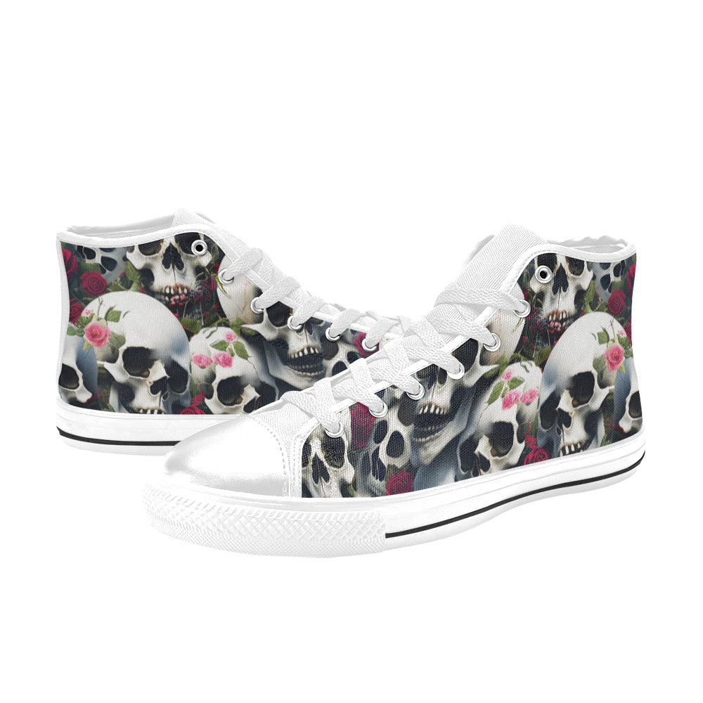 WOMEN'S Rose Skulls Dark 2 High Top Canvas Vivid Custom Shoes